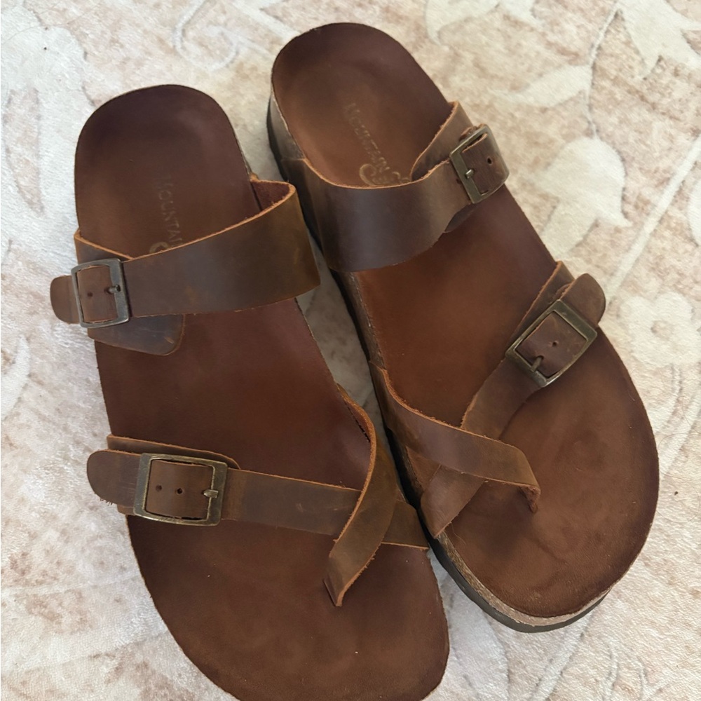 Brown Leather Buckle Sandals size 9